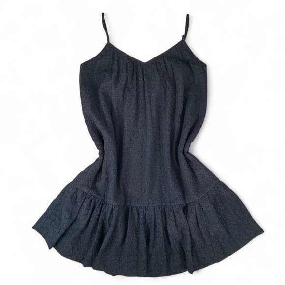 Madewell Black Daisy Stitch Ruffle Hem Slip Shift SleevelessSun Dress Size Small - Picture 1 of 9